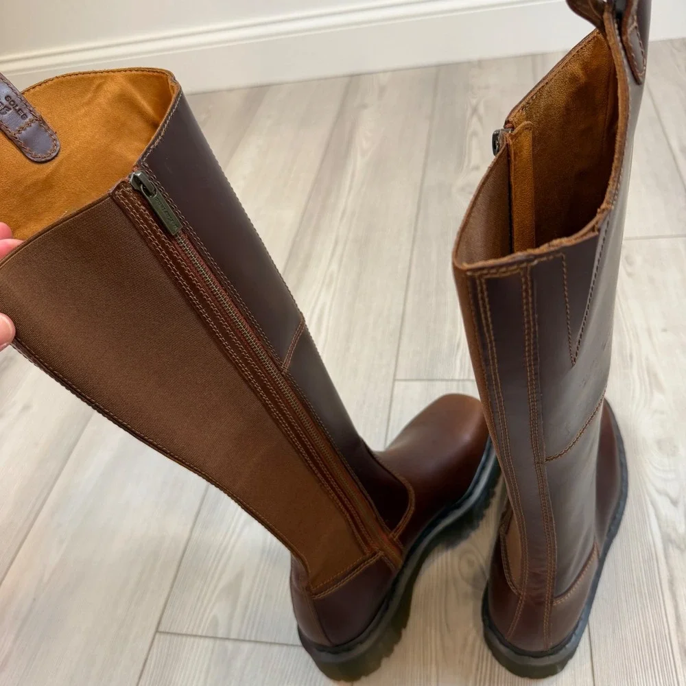 NEW Dr. Martens Amaayah Hi Dark Brown Leather Tall Platform Boots Square Toe 8